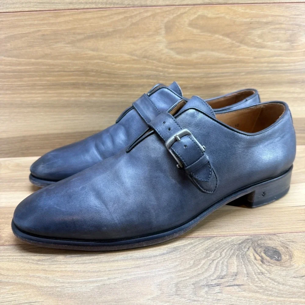 John Varvatos Monk Strap Dress Shoes Mens 10 Gray Blue Leather Italy